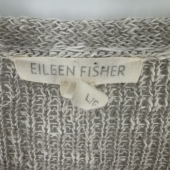 Eileen Fisher Sweater Womens Large Open Knit Linen Tunic Cover Up Beach Coastal - Picture 10 of 12